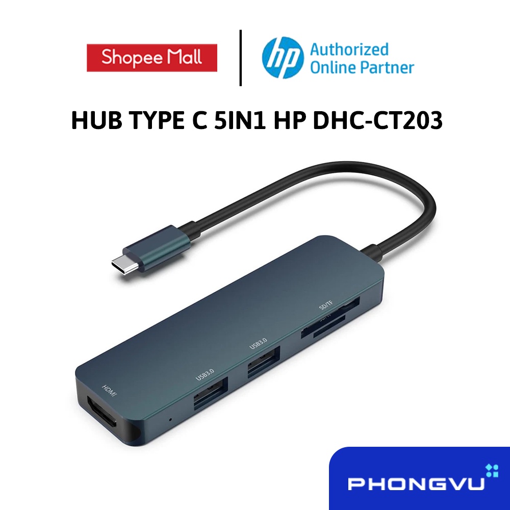 Bộ chia Hub Type C 5in1 HP DHC-CT203 8YJ85AA - Bảo hành 12 tháng