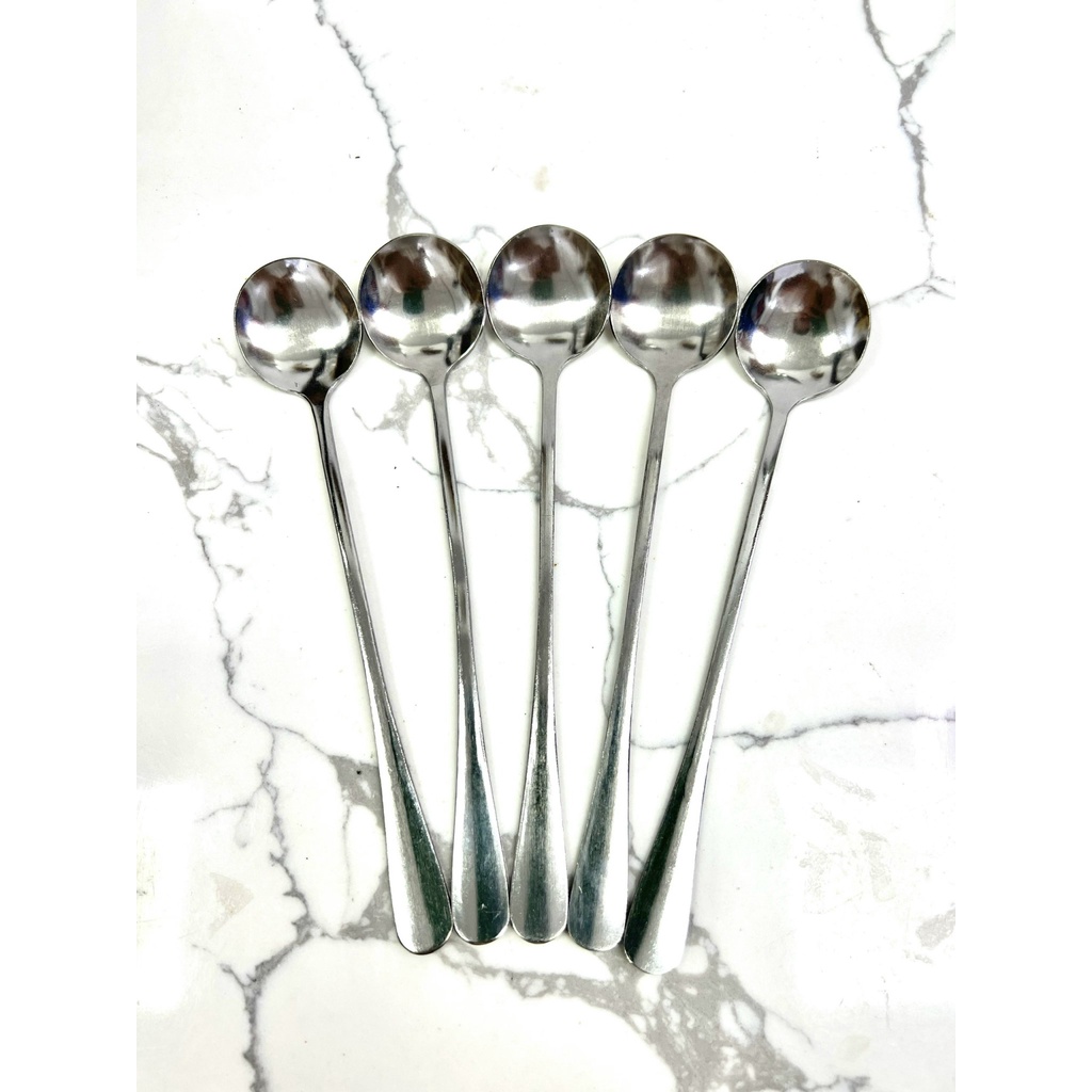 Bộ thìa muỗng inox cán dài đầu tròn 100% inox Sài Gòn 01 sáng bóng đẹp cao cấp dày dặn dài 18,5cm