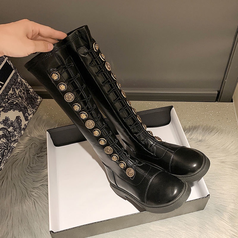 Giày Bốt Martin Cổ Cao Cột Dây Thời Trang Cá Tính Cho Nữ