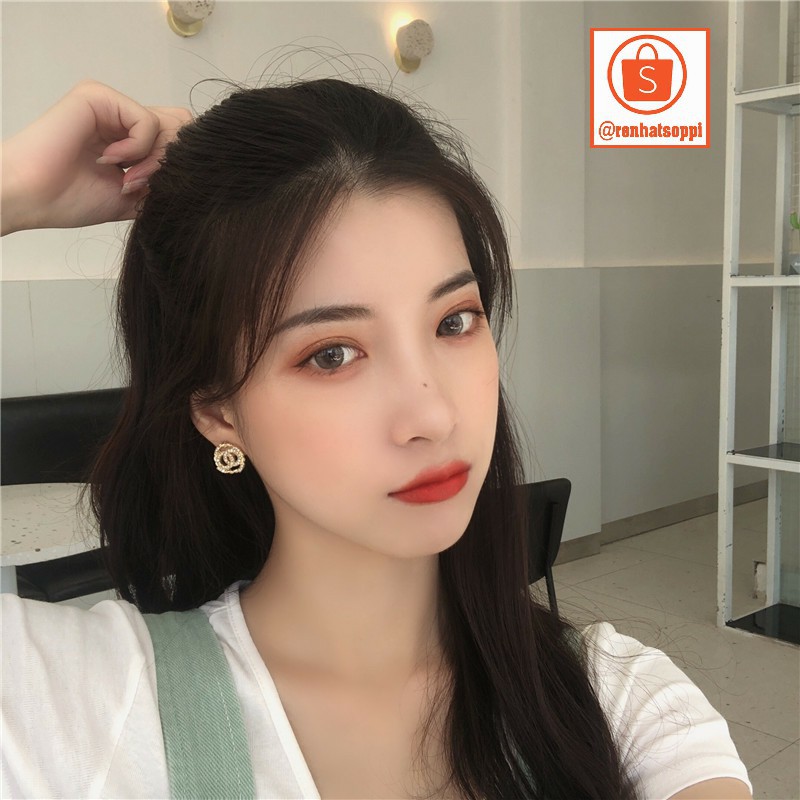Bông tai nữ/khuyên tai nữ Hàn Quốc, phong cách double C đính đá đẹp