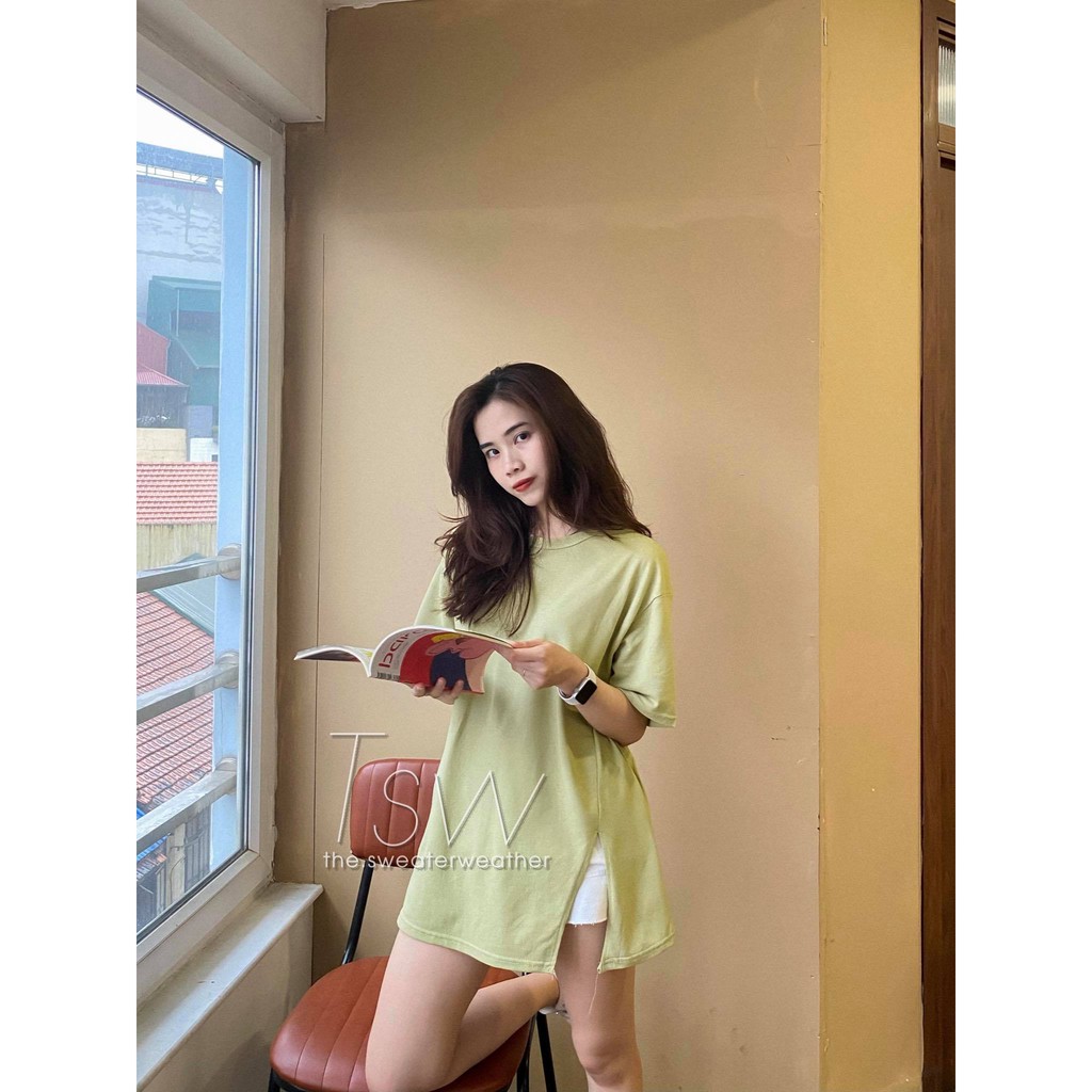 [Mã WASKT304 giảm 15% tối đa 30K đơn 99K] Áo phông dệt kim sần xẻ tà oversize (Ảnh thật) | BigBuy360 - bigbuy360.vn