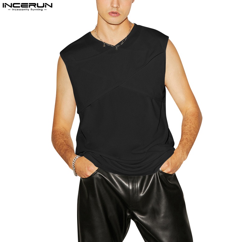 Áo ba lỗ INCERUN cổ tròn dáng rộng màu trơn thời trang dành cho nam