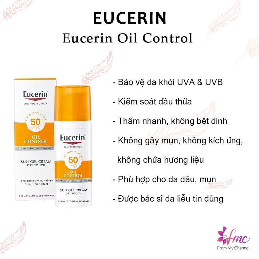 Kem Chống Nắng Eucerin Gel Creme Oil Control SPF 50+ 50ml + Tặng 1 túi chườm giảm đau bụng