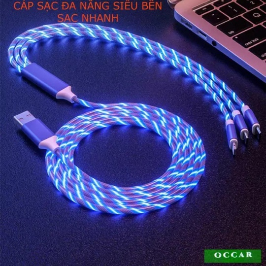 [FREESHIP] CÁP SẠC LED CHUẨN MICRO-USB, LIGHTNING, TYPE-C, 3IN1 ĐA NĂNG