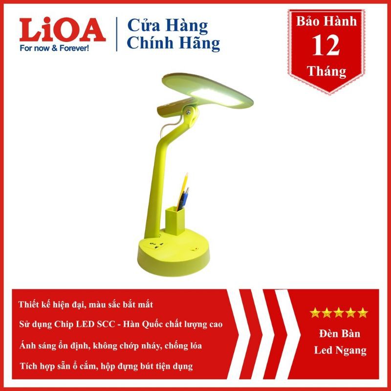 Đèn bàn, đèn học, đèn chống cận led LiOA ngang💡Model ổ cắm đa năng + hộp đựng bút💡2 loại ánh sáng💡Chính hãng Lioa