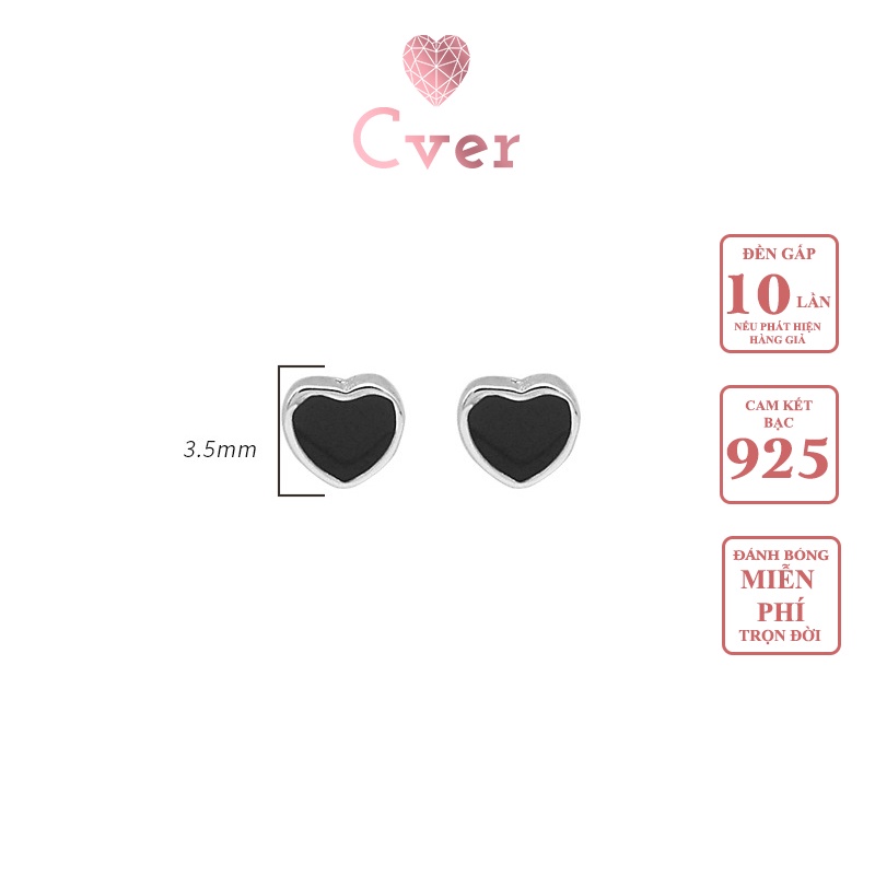 Khuyên tai bạc Cver Silver S925 hình trái tim, phong cách Hàn Quốc KT-C14