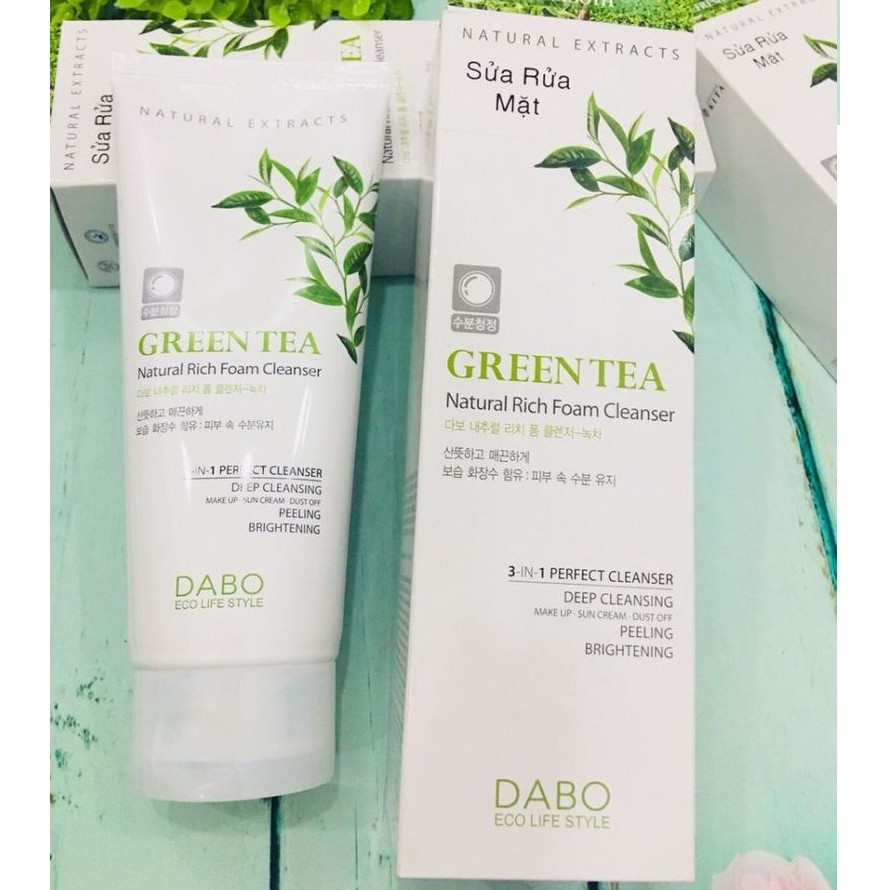 Sữa rửa mặt trà xanh DABO GREEN TEA FOAM CLEANSER Hàn quốc 180ml/Hộp - Hàng chính hãng