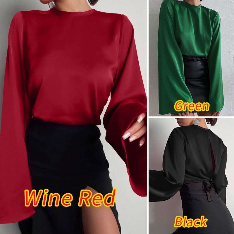 Áo kiểu ZANZEA nữ cổ tròn tay loe cài nút sau lưng phong cách châu âu thời trang