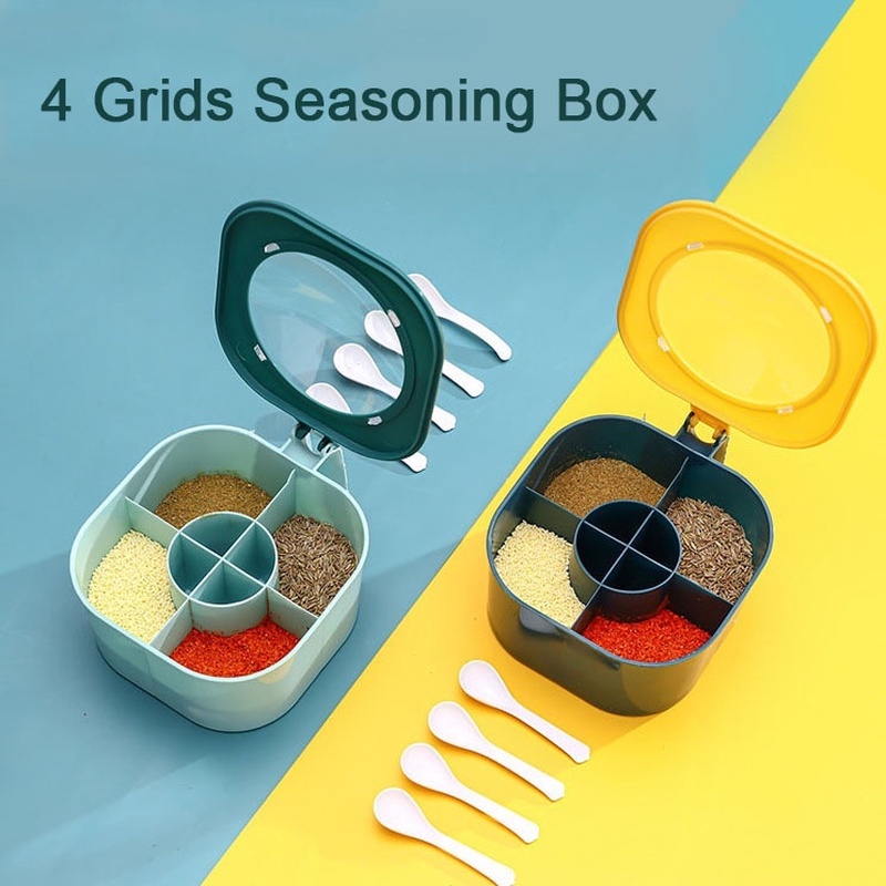 Hộp Đựng Gia Vị 4 Ngăn Kèm Muỗng Tiện Lợi