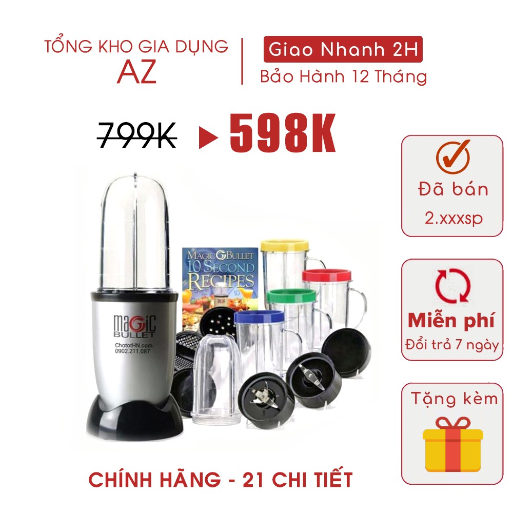 Máy xay sinh tố đa năng Magic Bullet 200W - 21 Chi Tiết - Hàng Chính Hãng - BH 12 tháng