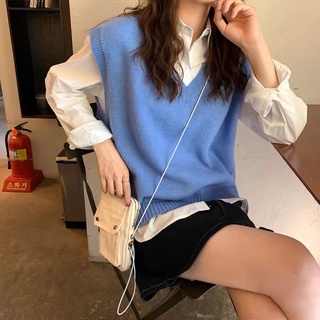 Áo gile len dệt kim cổ V basic nhiều màu Yannie