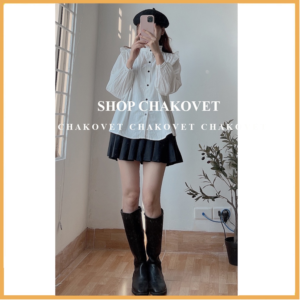 Áo babydoll xếp li ngực điệu đà phong cách Hàn Quốc cka818, kiểu áo sơ mi nữ trắng phối hàng cúc phía sau đẹp cá tính | BigBuy360 - bigbuy360.vn