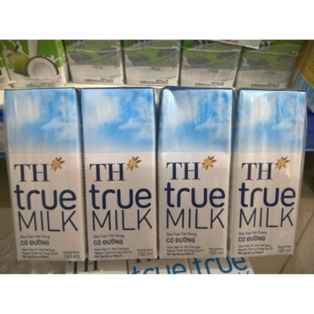 Sữa TH true milk 180ml có đường sét 2 vỉ