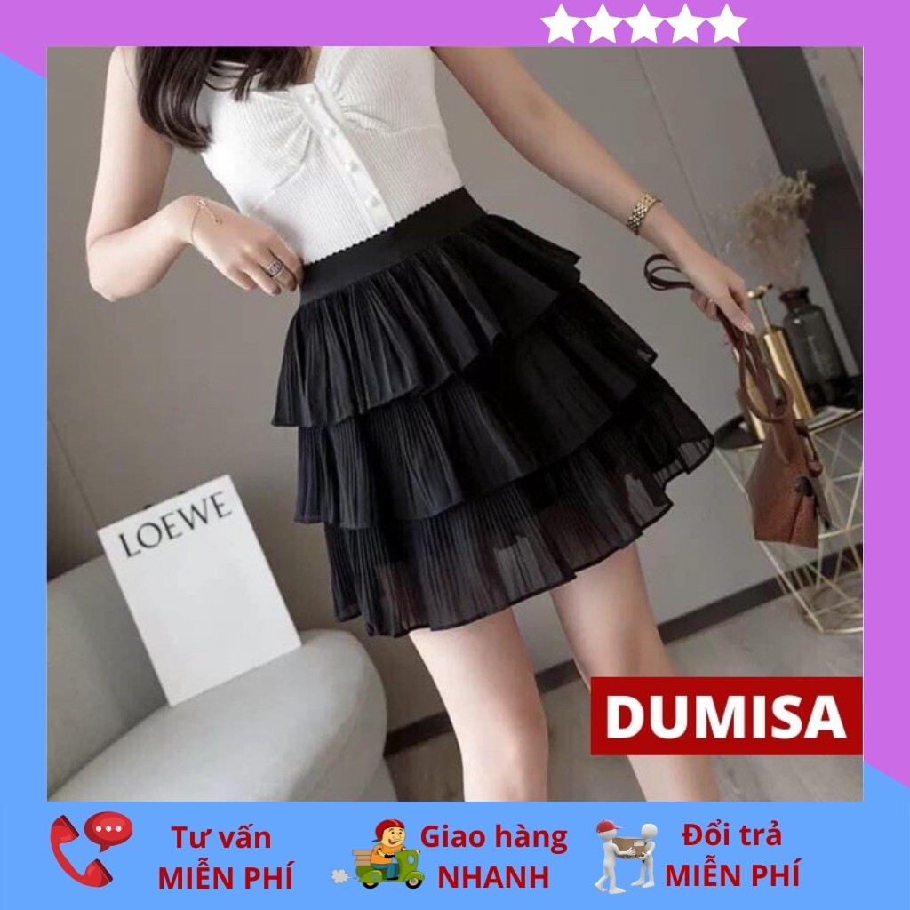 Chân váy xếp ly 3 tầng ngắn xòe cạp cao có quần lót trong lưng thun thời trang dễ mặc DUMISA CV03