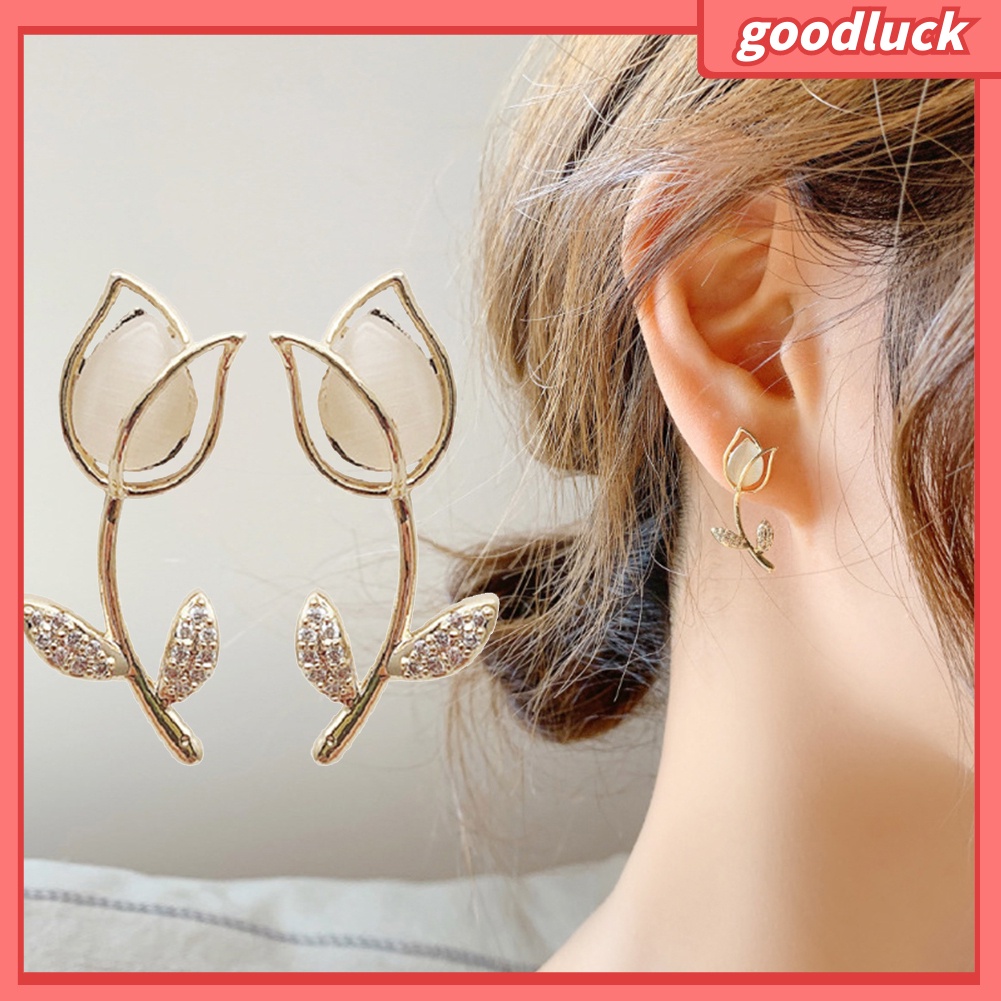 Khuyên tai hình hoa hồng đính đá thời trang cho nữ