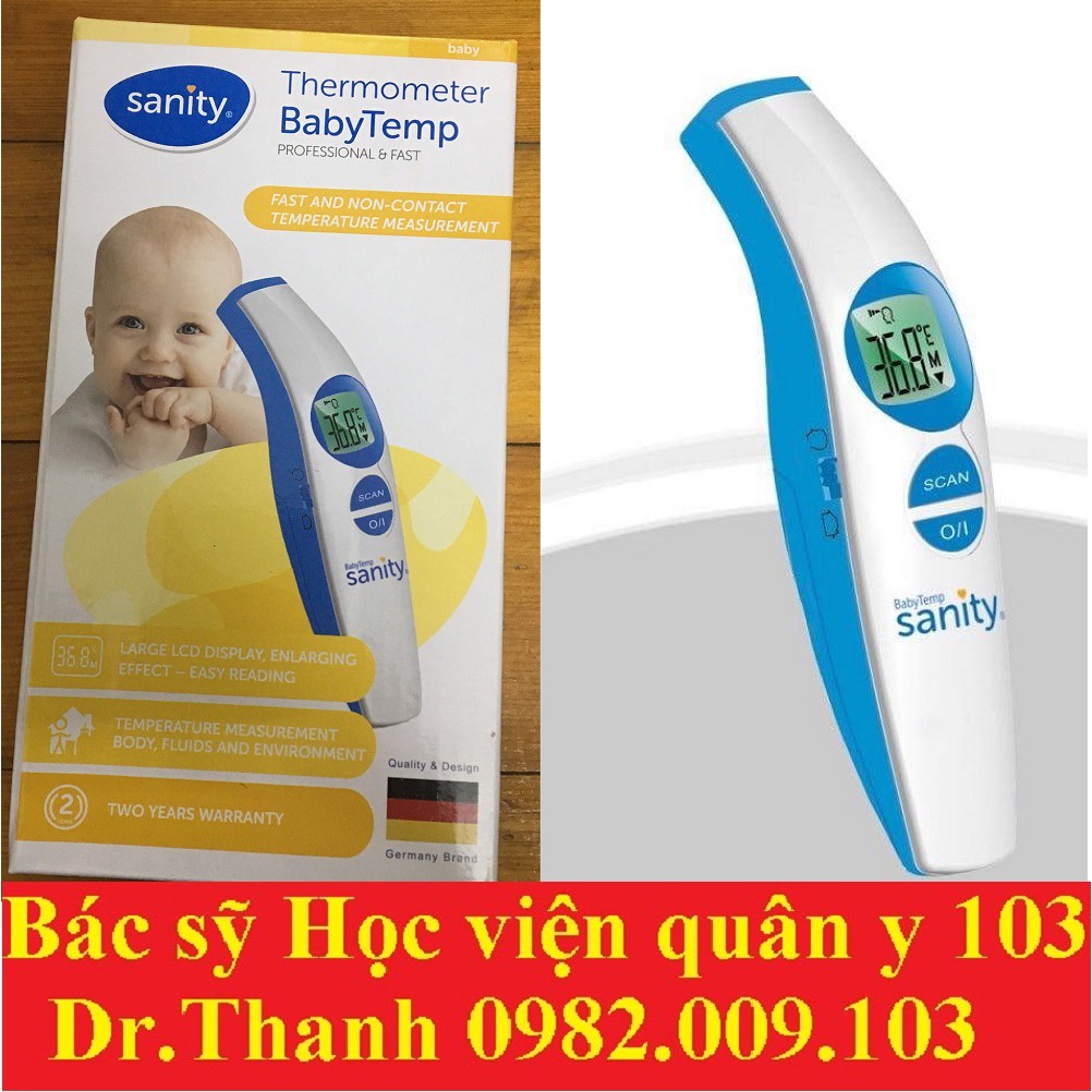 Nhiệt kế đo trán 3 chức năng Sanity thermometer baby temp - Ba Lan - Kèm phiếu bảo hành 2 năm