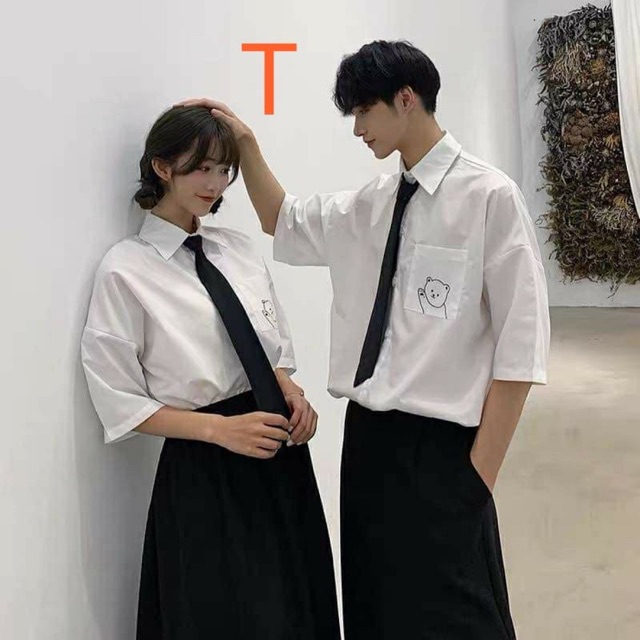 Áo sơ-mi cộc tay in gấu kèm cà vạt TTB766