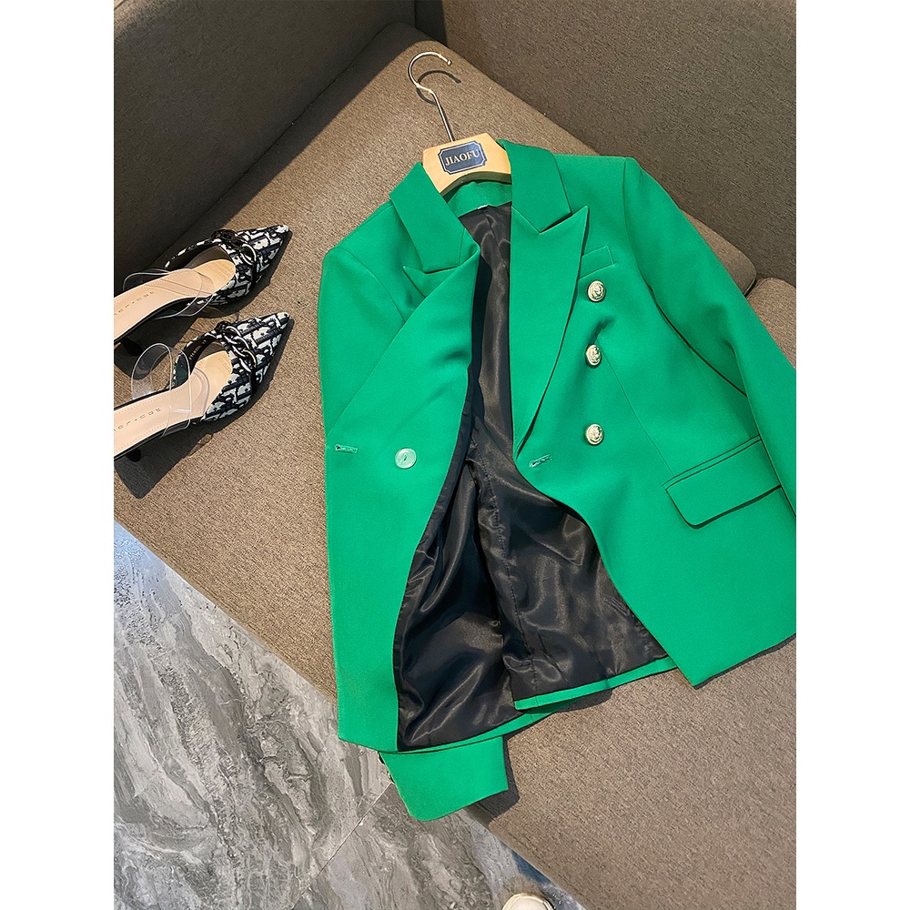 Áo blazer nữ dài tay 6 khuy xanh QUYNH DESIGN, thiết kế thanh lịch, trẻ trung | BigBuy360 - bigbuy360.vn