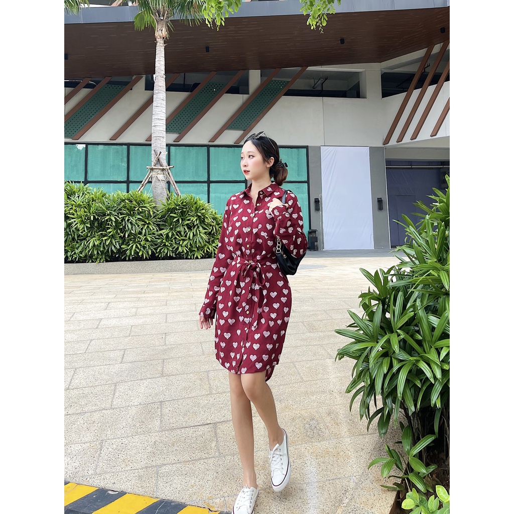 Đầm đỏ tay dài trái tim xuất khẩu