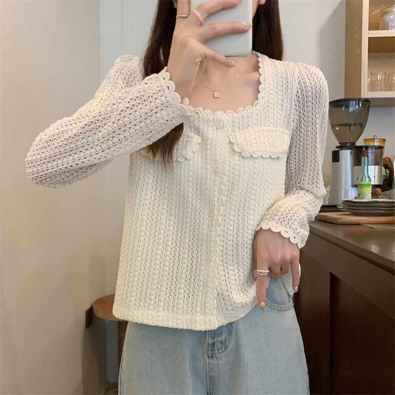 Áo Ren Cổ Vuông Tay Dài Phong Cách Hàn Quốc
