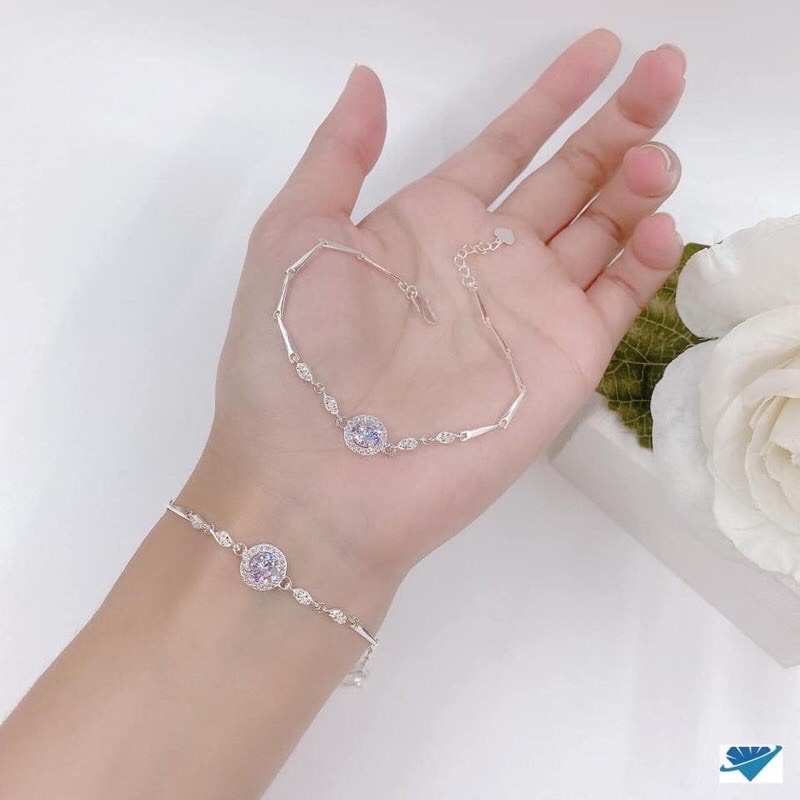 Lắc tay nữ bạc thật mặt tròn đính đá sang chảnh - Kho sỉ bạc Nhất Linh