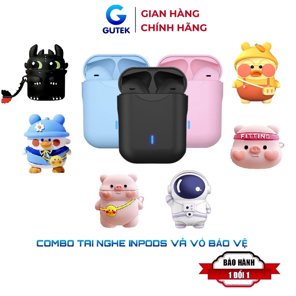 Combo tai nghe bluetooth không dây Gutek inpods i12 pro tws 5.0 cảm ứng kèm case vỏ bảo vệ bao đựng