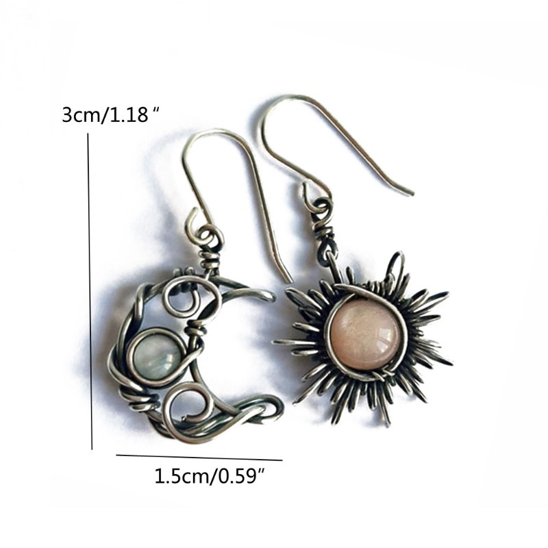 Khuyên tai móc hình mặt trăng và mặt trời phong cách bohemian thời trang sáng tạo