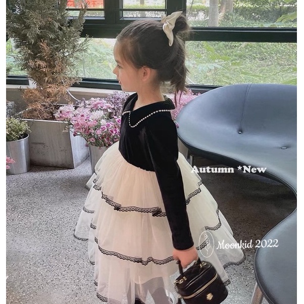Váy dài tay công chúa bé gái dáng bồng từ 8-20kg