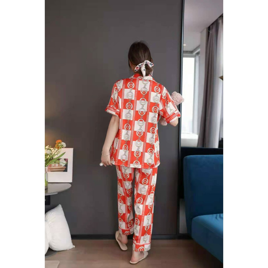 Đồ bộ mặc nhà cao cấp-Bộ ngủ pijama quần dài tay ngắn chất lụa mịn mát