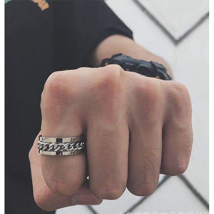 Nhẫn Xoay titan đen bạc unisex