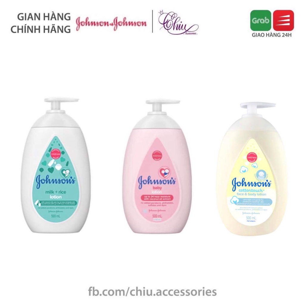 Sữa dưỡng ẩm da Johnson &amp; Johnson cho bé 500ml (Pink lotion/ Milk rice lotion/ Cotton touch)