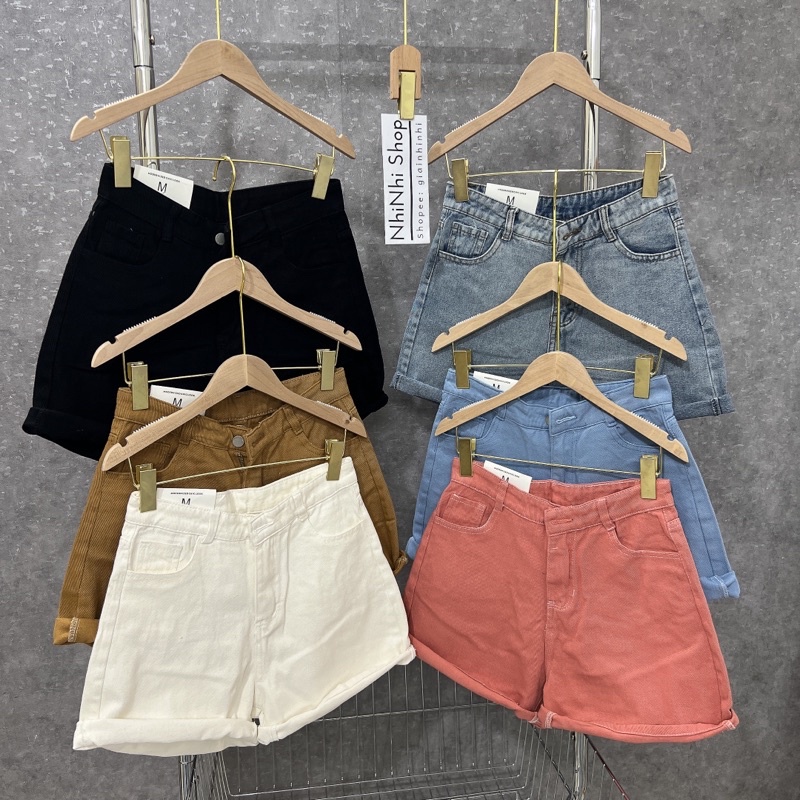 Quần short bò trơn vấn gấu, Quần đùi jean nữ cạp cao QS6868 - NhiNhi Shop | BigBuy360 - bigbuy360.vn