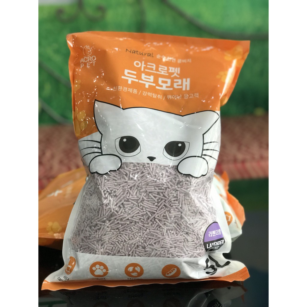 Cát đậu nành TOFU hương trà xanh, lavender ACROPET - cát vệ sinh cho mèo siêu thấm, không bụi