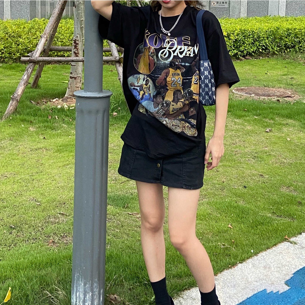 Áo Thun Vintage Kobe Bryant Tay Lỡ Unisex - Đen/Trắng Cổ Tròn | Blackwork