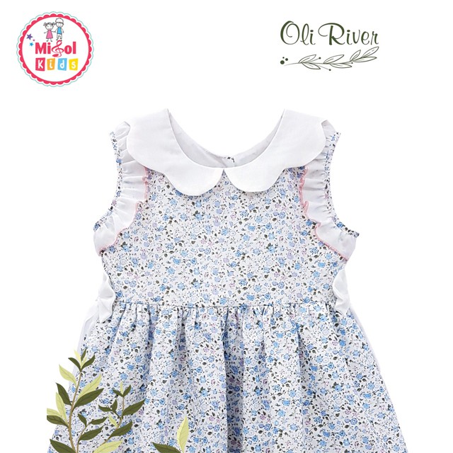 Đầm bé gái váy cho bé gái Oliriver xanh hoa nhí 2-6 tuổi cổ sen trắng nơ eo chính hãng cực xinh - Misolkids by huong274