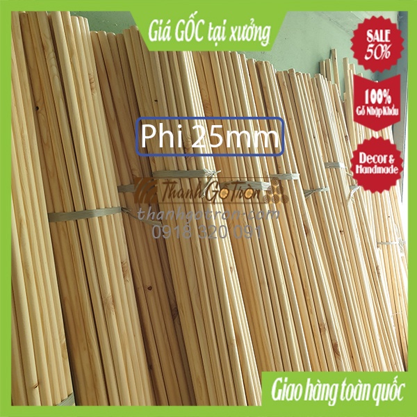 COMBO 2 Thanh gỗ tròn ɸ25mm dài 1-1.5m Giá XƯỞNG - Thanh gỗ thông tròn làm Decor DIY Handmade