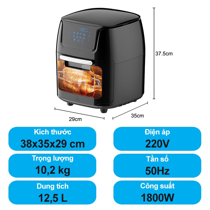 Nồi Chiên Không Dầu Nineshield 6/10/12L - Hàng Chính Hãng Bảo Hành 12 Tháng, 1 Đổi 1 Trong 7 Ngày