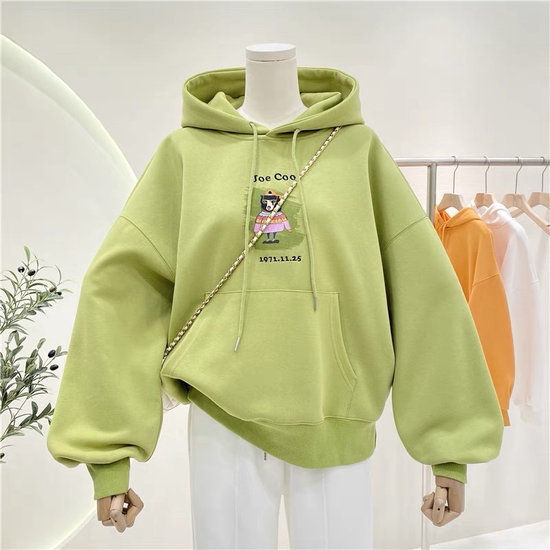 Áo hoodie vải nỉ Lót Bông Dày Dặn Thêu Joe Unisex Form Rộng