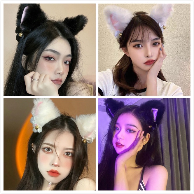 Cài tóc tai mèo/tai cáo phối lông gắn chuông kiểu dáng dễ thương dành cho bạn gái