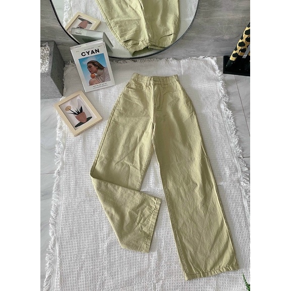 Quần ống rộng kaki jeans màu be hot trend, kèm ảnh chụp thật
