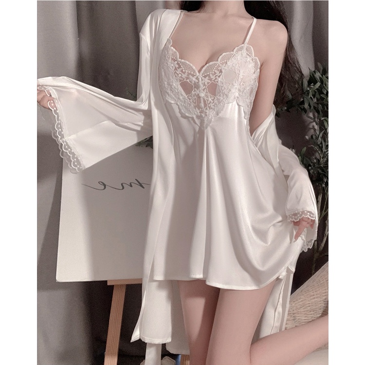 Set Váy Ngủ Lụa 2 Dây Gợi Cảm Kèm Áo Choàng Lụa Siêu Sang BS-1854