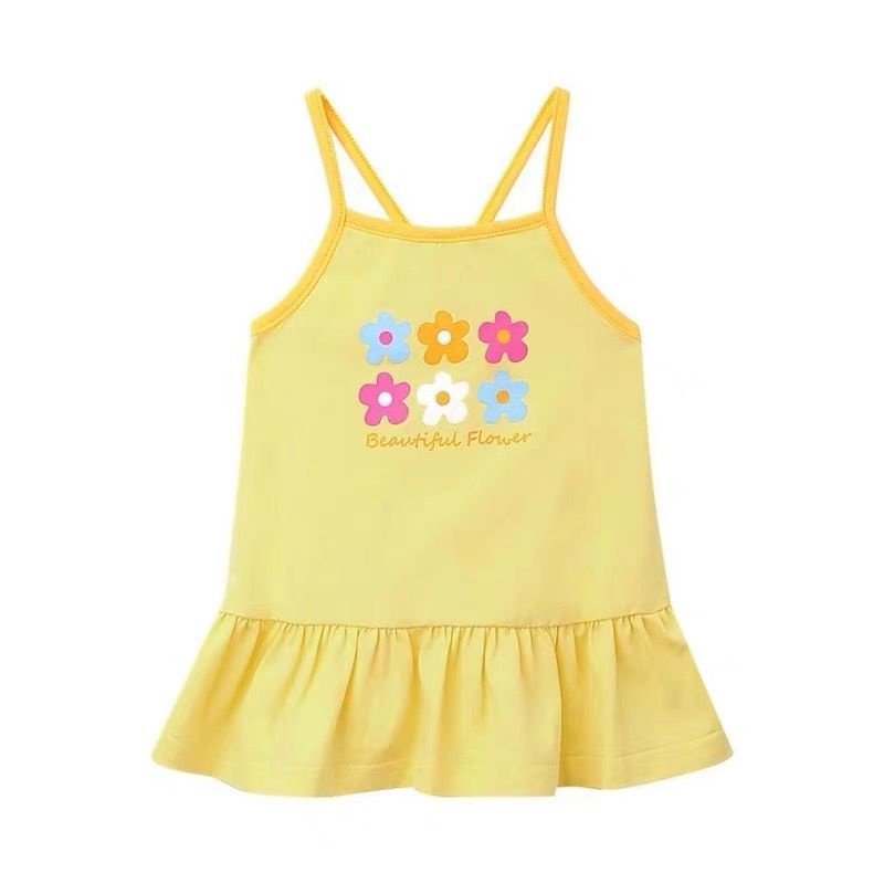 Đầm Hai Dây Vải Cotton In Hoa Thời Trang Mùa Hè Hàn Quốc 2022 Mới Cho Bé Gái