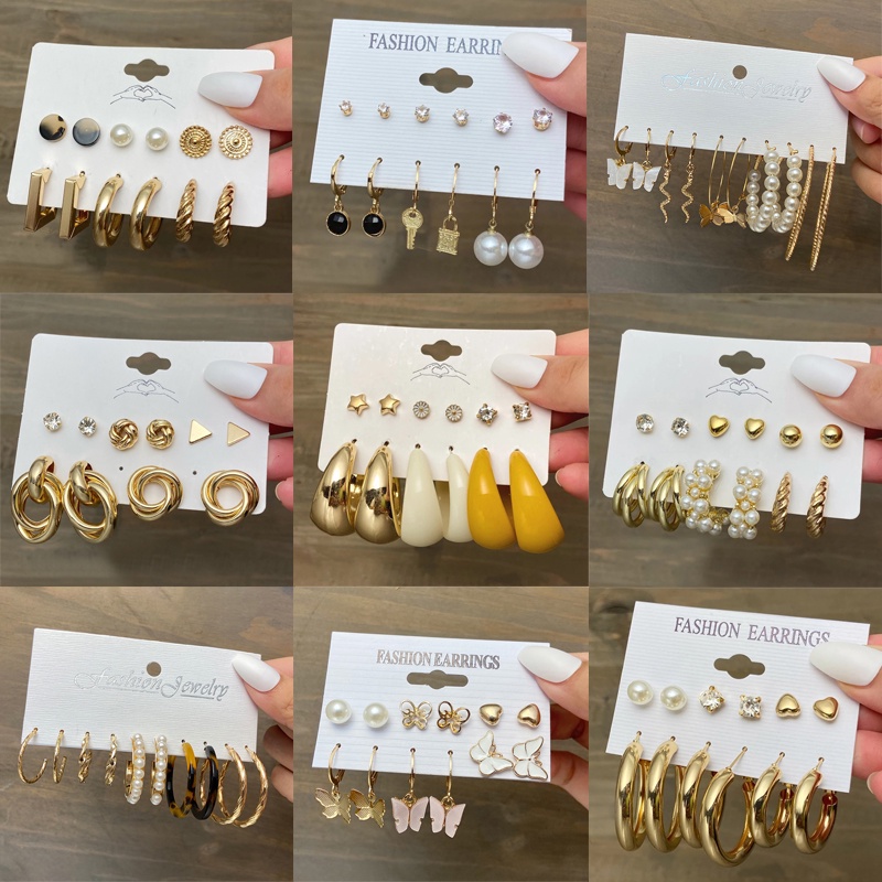 Set 6 khuyên tai hình bướm đính ngọc trai giả sang trọng hợp thời trang