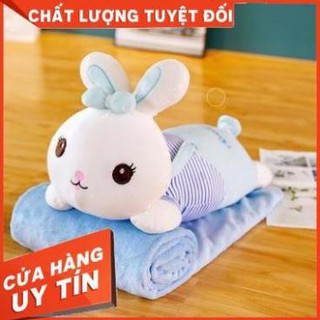 Bộ chăn gối văn phòng hình thú thỏ xanh dài