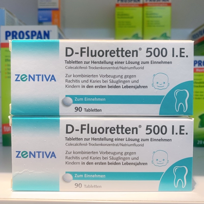 Vitamin D Fluoretten 500 I.E Zentiva bổ sung vitamin D3 cho trẻ phát triển xương và răng - 90Viên - Hàng nội địa Đức