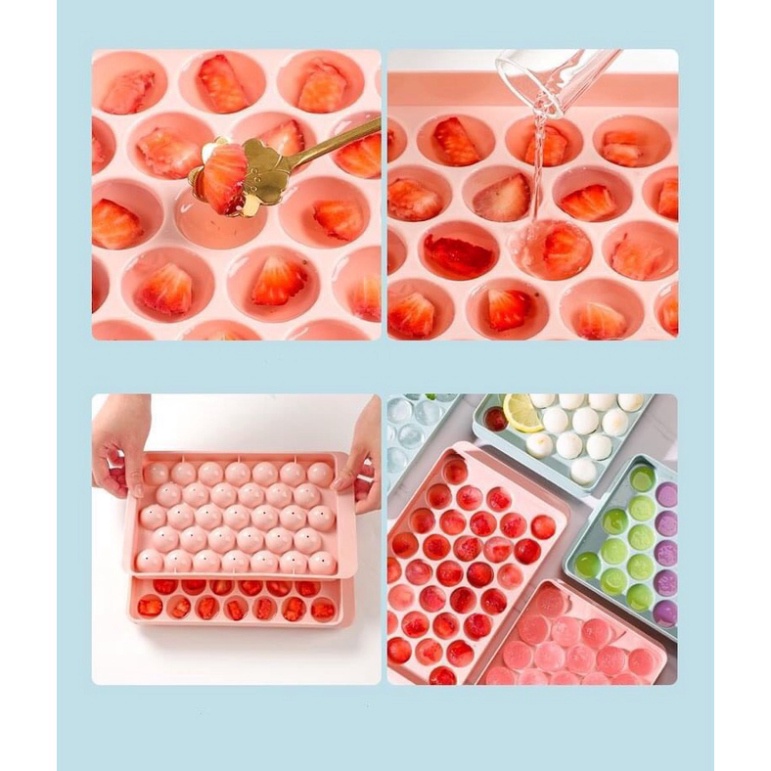 KHAY LÀM ĐÁ 33 VIÊN TRÒN CÓ NẮP ĐẬY VIỆT NHẬT