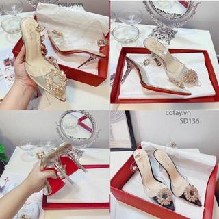 Giày cao gót hoa vàng gắn đá gót nhọn trong suốt size nhỏ 34 đến size lớn 40