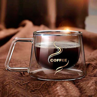 Ly thủy tinh Coffee 2 lớp 200ml kiểu dáng lạ mắt có tay cầm