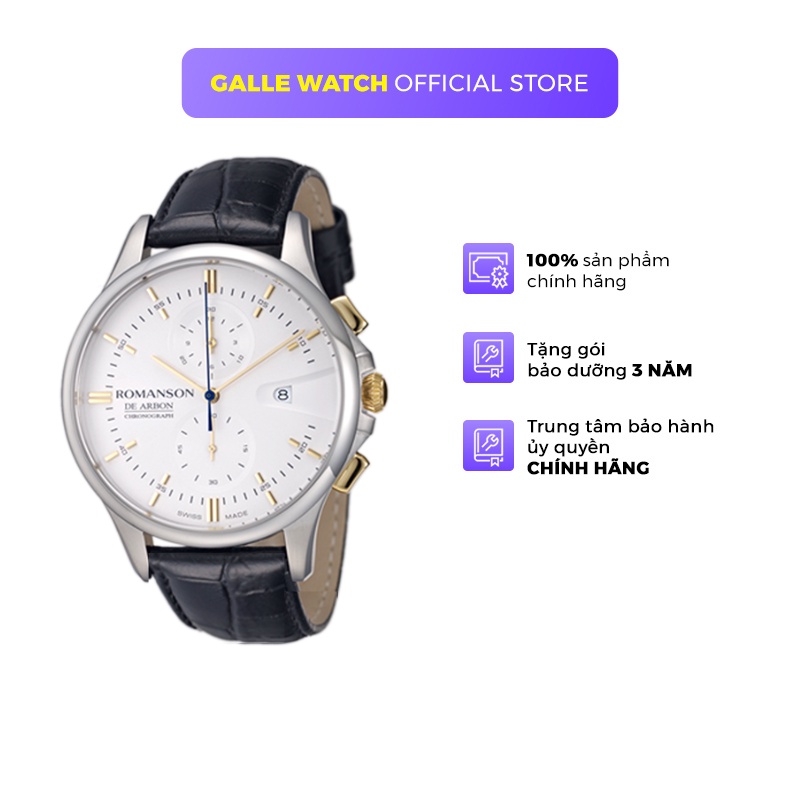 Đồng hồ Romanson Classic Men Watch CL5A09HMCWH nam dây da mặt mỏng kính Sapphire chống xước máy Thụy Sĩ chính hãng