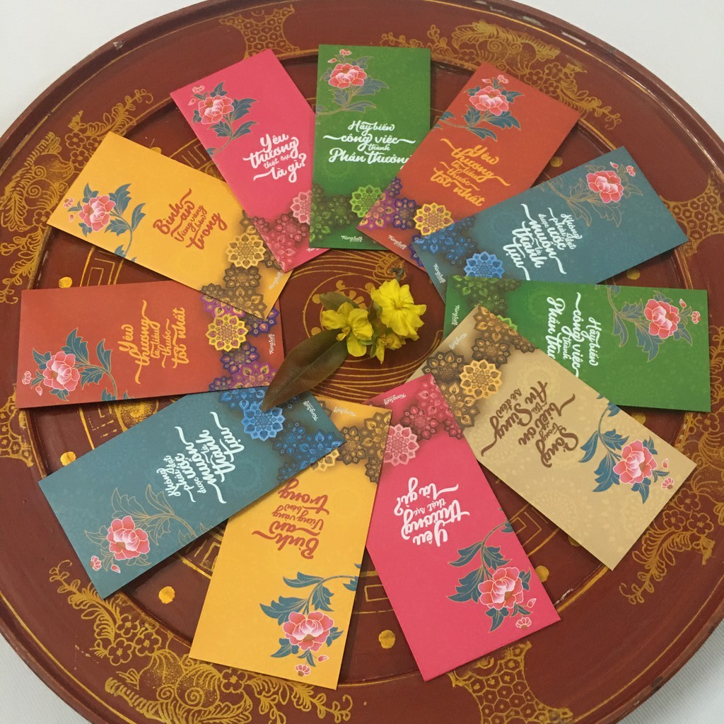[Tinh Tế] Bộ Lì xì Hoa Sen Utpala - Lì Xì Trong Suốt họa tiết Hoa Sen Xanh Utpala - bông hoa sen trên tay Đức Tara Trắng